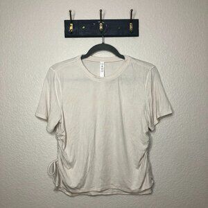 Lululemon Cream Ribbed Top Women's 10 Scrunch Tie Casual Boho Hippie Athleisure